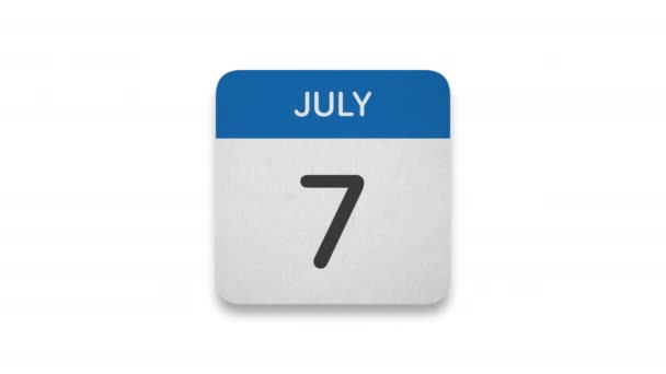 Juli Papier Kalender Auf Weißem Hintergrund — Stockvideo