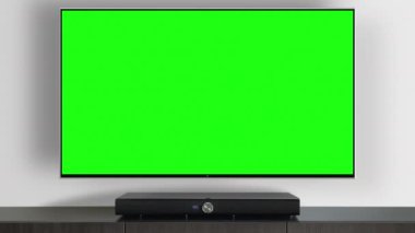 Oturma odasında yeşil TV ekranı