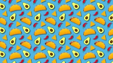 Taco ve avokado hareketli animasyonlu renkli arkaplan