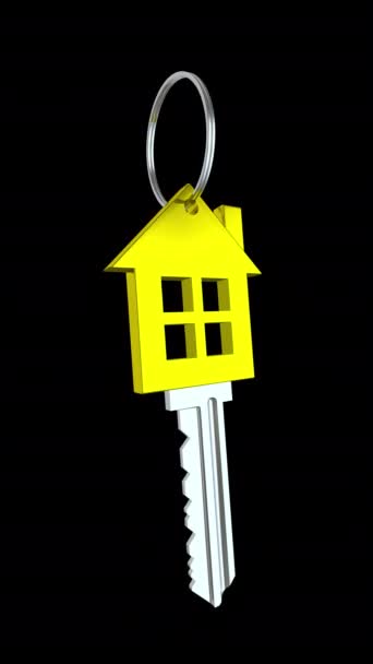 Schlüsselanhänger Mit Haus Auf Schwarzem Hintergrund — Stockvideo