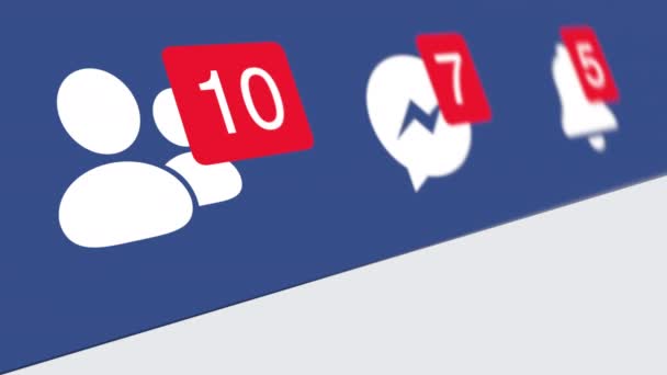 Animación Notificaciones Facebook Contadores Crecientes Los Nuevos Amigos Mensajes — Vídeo de stock
