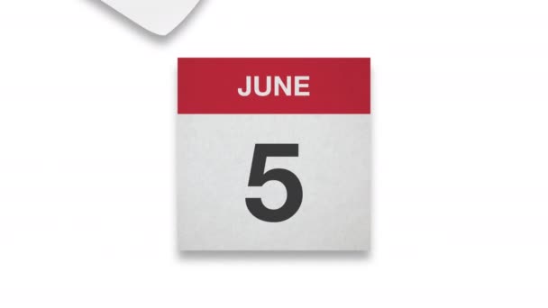 Juni Maand Papieren Kalender Witte Achtergrond — Stockvideo
