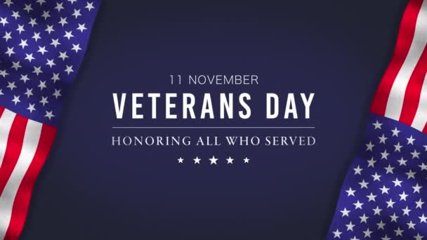 Novembre Happy Veterans Day Animation Texte Avec Des Drapeaux Des — Video