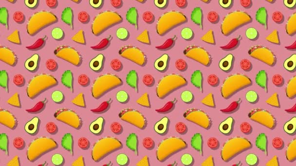 Patrón Sin Costuras Con Tacos Fondo Animado Abstracto — Vídeos de Stock