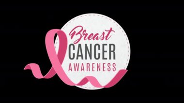 Meme Kanseri Farkındalığı Ay etiketi. Metni ve pürüzsüz bir döngüde şeffaf bir alfa kanalında pembe bir kurdele..