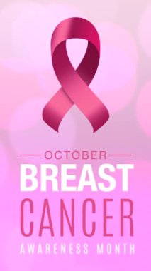 Göğüs kanseri aylık dikey pankart. Farkındalık pembe kurdele ve kusursuz bir döngü içinde animasyon metni..