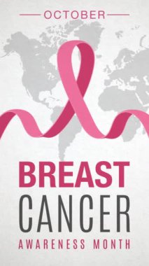 Göğüs kanseri aylık dikey pankart. Farkındalık pembe kurdele ve kusursuz bir döngü içinde animasyon metni..