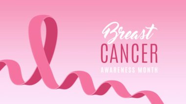 Farkındalık pembe kurdele desenli bir meme kanseri ay pankartı ve kusursuz bir döngü içinde animasyon metni..