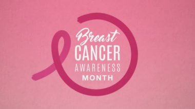 Farkındalık pembe kurdele desenli bir meme kanseri ay pankartı ve kusursuz bir döngü içinde animasyon metni..