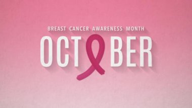 Farkındalık pembe kurdele desenli bir meme kanseri ay pankartı ve kusursuz bir döngü içinde animasyon metni..