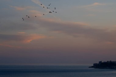 Akşam deniz kıyısında. Akdeniz 'e. Cote d'Azur. Kaynak.