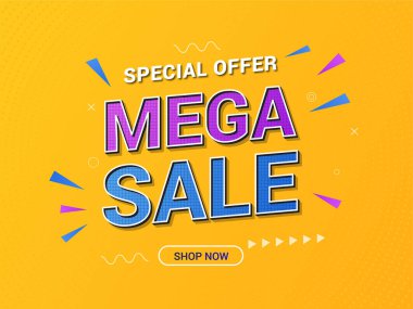 Mega Sale banner design template with 3d editable text effect