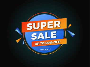 Yuvarlak mağaza şimdi süper satış afişi tasarımı