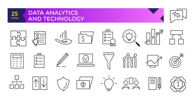 Veri Analizi ve teknoloji simgesi satır simgesi koleksiyonu