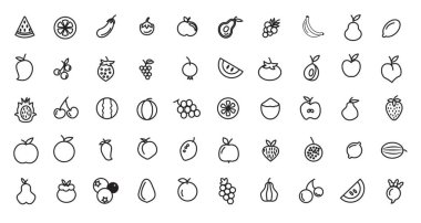 Yaratıcı meyve sebze ikonu. Meyve, sebze, basit vektör çizgisi simgeleri.