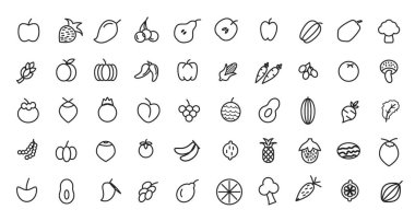 Creative fruits vegetables icon pack fruit food vegetable simple set vector line icons clipart