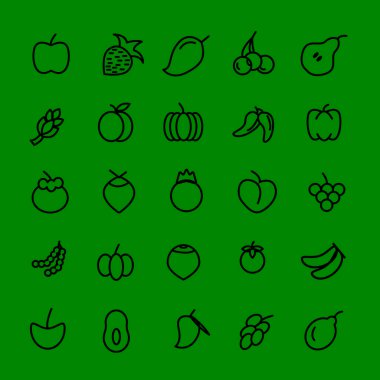 Yaratıcı meyve sebze ikonu. Meyve, sebze, basit vektör çizgisi simgeleri.