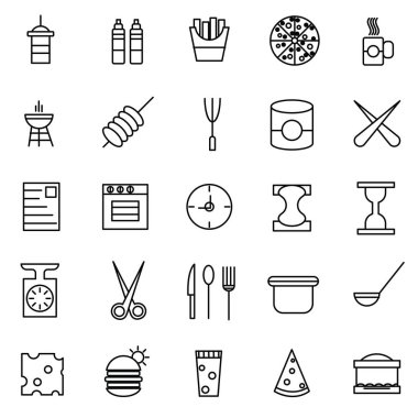 Fast food ana hatları web simgesi seti, vektör, restoran hattı simgeleri koleksiyonu