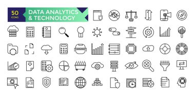 ui için veri analizi ve teknoloji simgesi vektör sembolü koleksiyonu