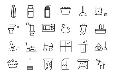 Temizlik ve Bakım Simgeleri Konut ve Toplum Hizmetleri Temizlik Servisi Simgesi Koleksiyonu Paketi.