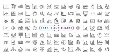 Tasarımınız için grafik ve grafiklerle ilgili vektör simgeleri. Grafik ve istatistik simgeleri ayarlandı.