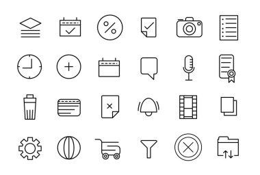 Kullanıcı Arayüzü Temel Simge Ayarları. Çizgi Özeti Simgeleri. Uygulama, Web, Yazdırma için. UI UX Simgesi koleksiyonu.