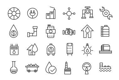 Petrol ve gaz endüstrisi ikonları. Basit çizgi sanat simgeleri paketi. İnce çizgi ağ simgesi seti.