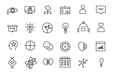 Psikoloji ve ruh sağlığı ikonu seti. Basit çizgi sanat simgeleri paketi. İnce çizgi ağ simgesi seti.