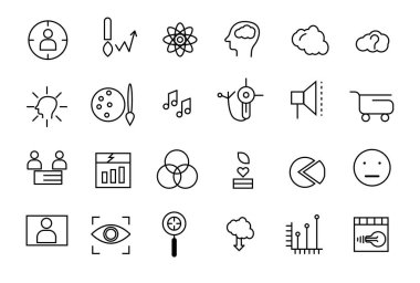 Psikoloji ve ruh sağlığı ikonu seti. Basit çizgi sanat simgeleri paketi. İnce çizgi ağ simgesi seti.