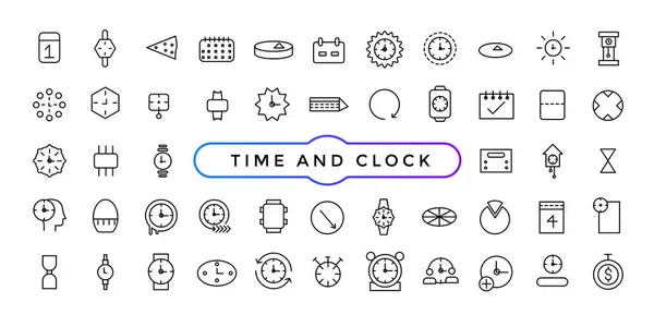 Conjunto Iconos Lineales Tiempo Reloj Fecha Hora Temporizador Reloj Velocidad — Vector de stock
