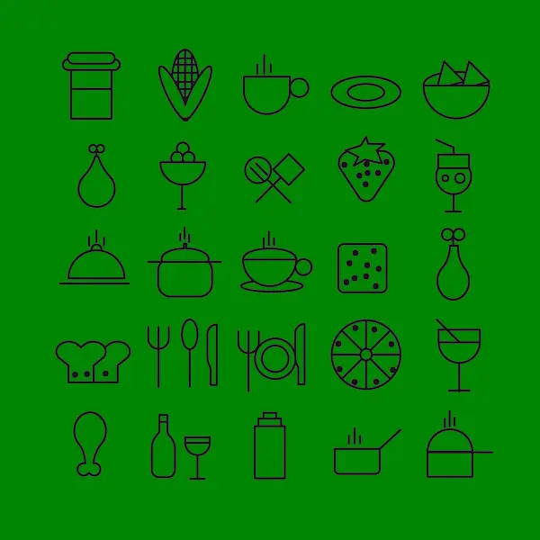 Vector icons set about food and drink restaurants fast food