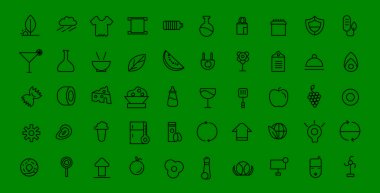 Gıda ve restoran servis simgeleri eko ekipman koleksiyonu ayarladı