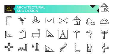 Mimari ve tasarım uygulamaları simge seti, vektör, simge koleksiyonu