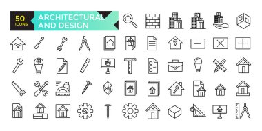 Mimari ve tasarım uygulamaları simge seti, vektör, simge koleksiyonu