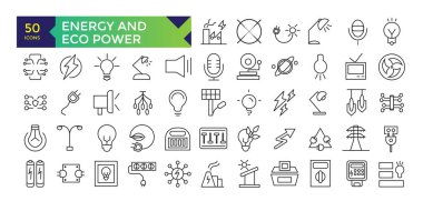 Enerji ve ECO Güç Simgesi Ana Hatta Ayarlandı. Yeşil Enerji, Yenilenebilir Enerji ve Diğer Simgeler