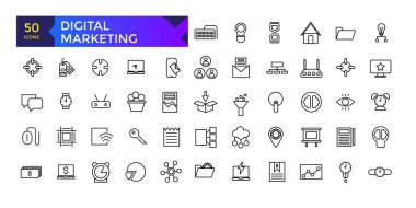 Dijital Pazarlama web simgeleri hizada. Sosyal, ağlar, geribildirim, iletişim, pazarlama, ekommerce.