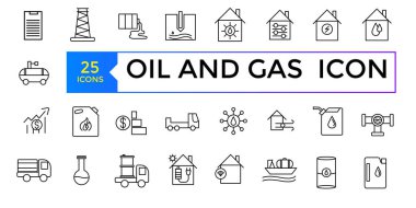 Petrol ve Gaz İlgili Vektör Hattı Simgeleri. Benzin kamyonu, benzin istasyonu, petrol fabrikası, ulaşım ve daha fazlası gibi ikonlar içeriyor. Düzenlenebilir Vuruş.