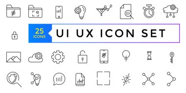 Temel Kullanıcı Arayüzü Gerekli Ayarları. Çizgi Özeti Simgeleri. Uygulama, Web, Yazdırma için. UI UX Simgesi koleksiyonu