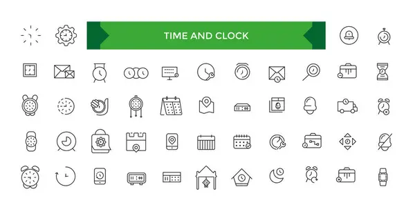 Set Time Clock Line Icons Icon Set Time Date Location Stock Vector