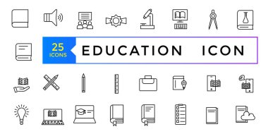 Eğitimdeki ağ simgeleri hizaya gelsin. Web ve mobil uygulama simgeleri öğreniliyor. Eğitim, okul, üniversite, web sitesi, çevrimiçi eğitim.