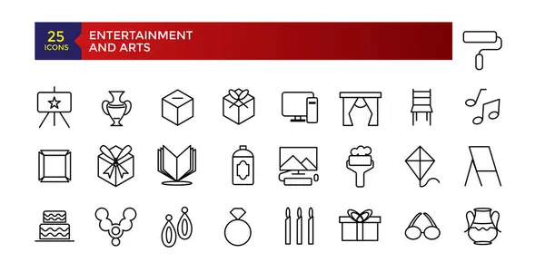 Entertainment ve Arts çizgi ikonları koleksiyonu. Büyük UI simgesi düz dizayn edildi. İnce taslak simgeler paketi. Vektör illüstrasyonu.
