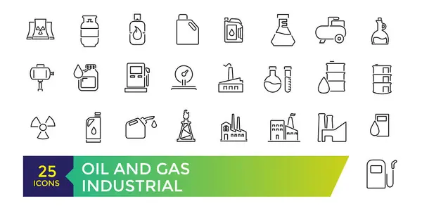 Petrol ve Gaz doğal gazla ilgili ikonları özetliyor. Doğrusal simge koleksiyonu. Yakıt endüstrisi doğrusal simgeleri. Benzin ana hatları vektör işaretleri ve semboller koleksiyonu.