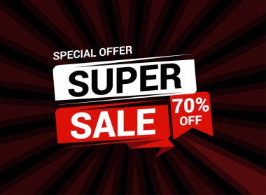 Süper Satış Sancak Şablonu Tasarımı,% 70 'e varan indirimli indirimler. Süper Satış, sınırlı zaman sadece sezon sonu özel teklif afişi. vektör illüstrasyonu.