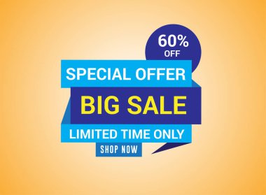 Büyük indirimli pankart tasarımı,% 60 'a varan indirimli indirimler. Süper Satış, sınırlı zaman sadece sezon sonu özel teklif afişi. vektör illüstrasyonu.