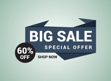 Büyük indirimli afiş tasarımı, özel teklif. % 60 'a kadar indirimli, vektör çizimi.
