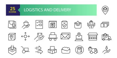 Lojistik ve Teslimat Basit Teslimat Teslimatı İlgili Vektör Hattı Simgeleri. Öncelikli Sevkiyat, Ekspres Teslimat, Takip Sırası ve daha fazlası gibi Simgeler içerir.