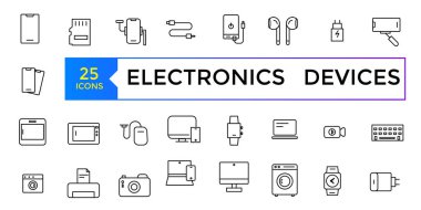 Elektronik cihazlar ve ev aletleri simgeleri. Taslak simge koleksiyonu. Elektronik simgeler ayarlandı.