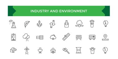 Endüstri ve Çevre ikonları. Lne simgeleri koleksiyonu. İnce çizgi simgeleri, ekoloji, çevre ve sürdürülebilirlik kavramları. Taslak sembol koleksiyonu.