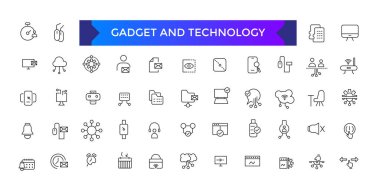 Gadget ve teknoloji ikonu seti. Mobil kavramlar ve web uygulamaları için elementleri olan şeyler ve akıllı araçlar.