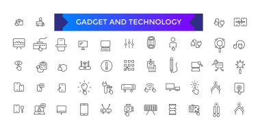 Gadget ve teknoloji ikonu seti. Mobil kavramlar ve web uygulamaları için elementleri olan şeyler ve akıllı araçlar.